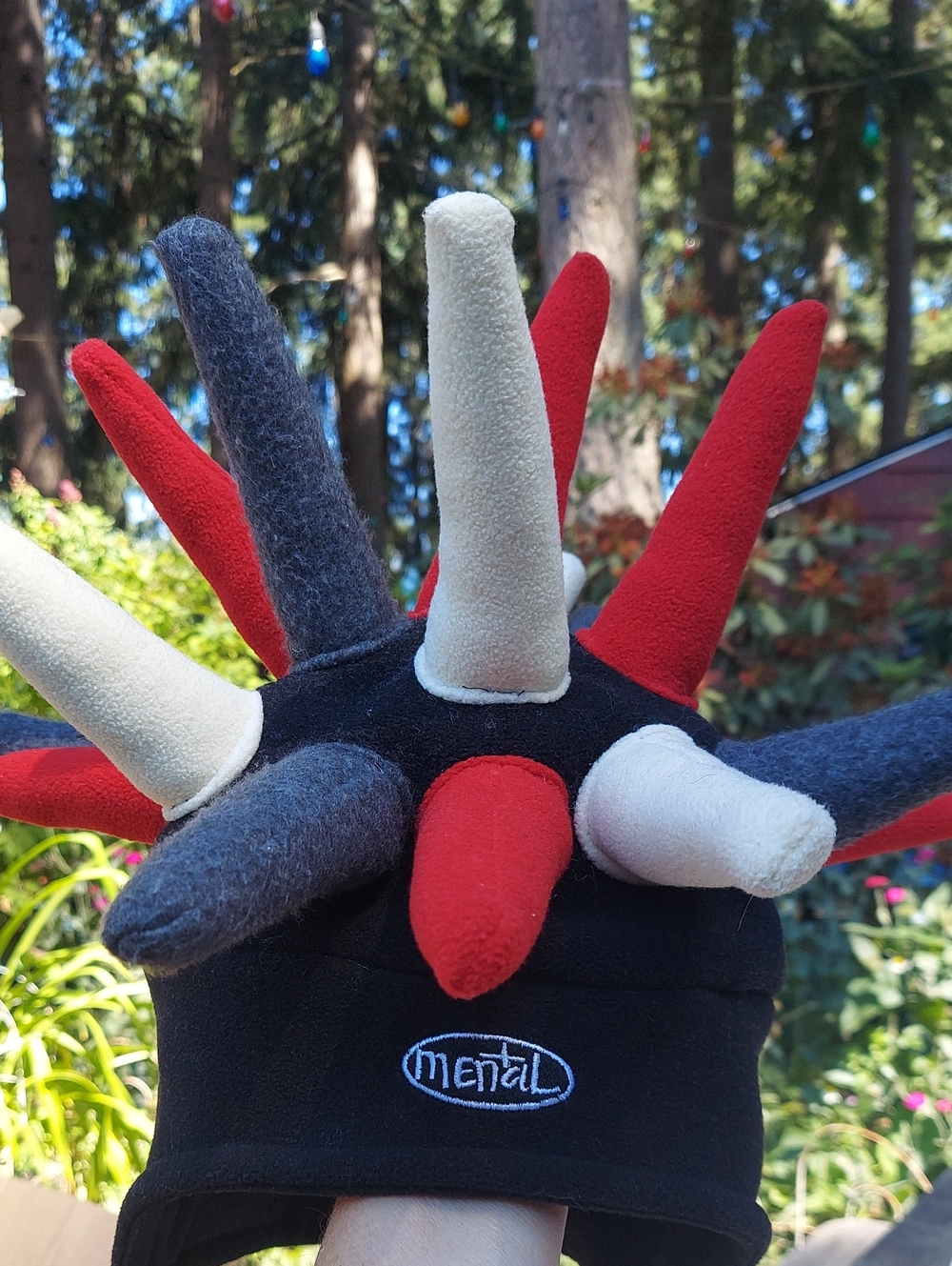 Mental Kids' Multi-Spike Jester Hat in Black, Red, Gray & Cream